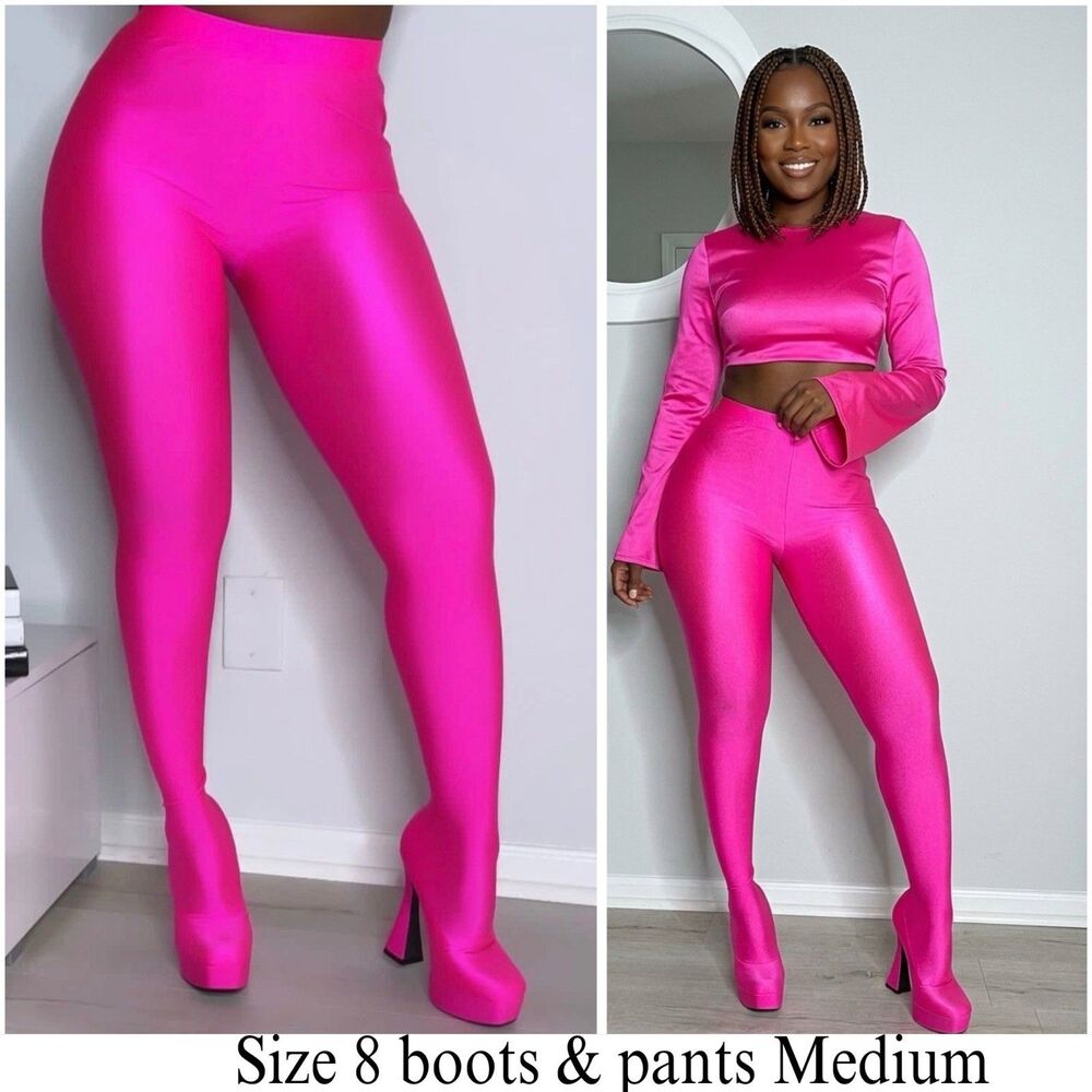 Cape Robbin Pink Fuchsia Spandex Leggings Attached Pants Boots Size 8 Tatiana